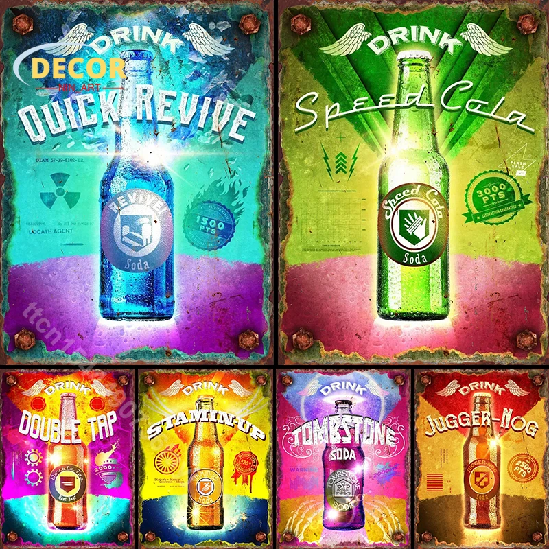 

Cocktail Bottle Poster Stamin-Up Drink Metal Tin Signs for Bar Club Entertainment Venues Iron Plate Home Party Wall Decor Plaque
