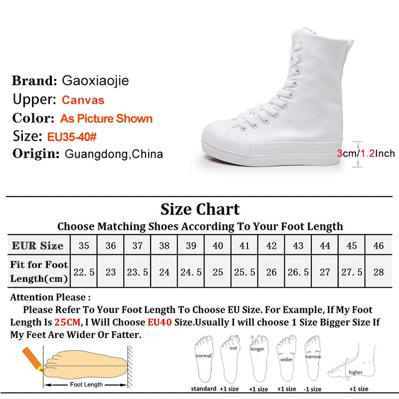 Classic High Top Casual Shoes Non-slip and Wear-resistant Thick Soled Women Sneakers Street Walking Solid Canvas Shoes Size 40 4