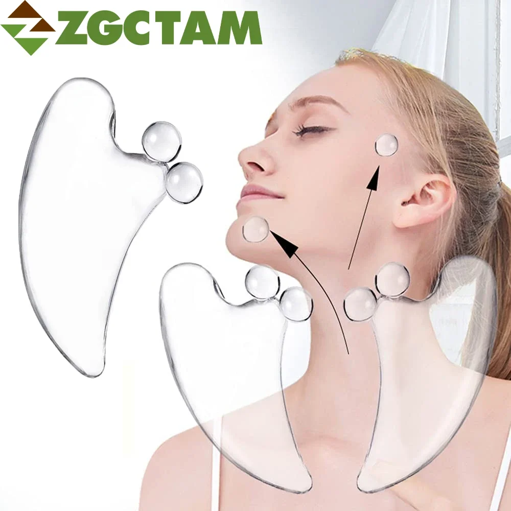 크리스탈 스크레이핑 보드, 투명 페이셜 스크레이퍼 도구, 뷰티 V-페이스 슬리밍 페이스 푸싱 스파 구샤 마사지 보드, 1 개 