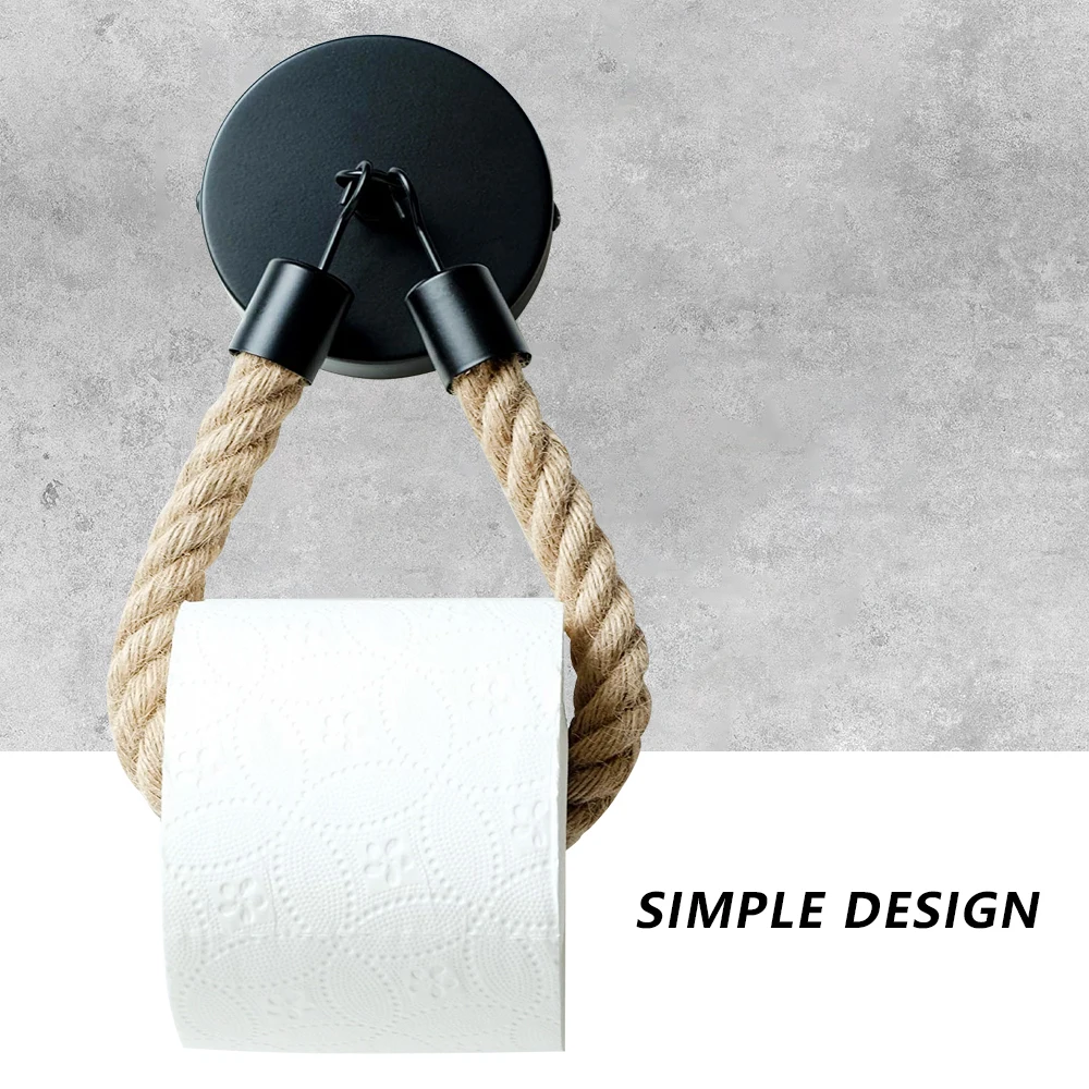 Black Toilet Paper Holder..jute Natural Rope..metal Pin..for Bathroom.. 