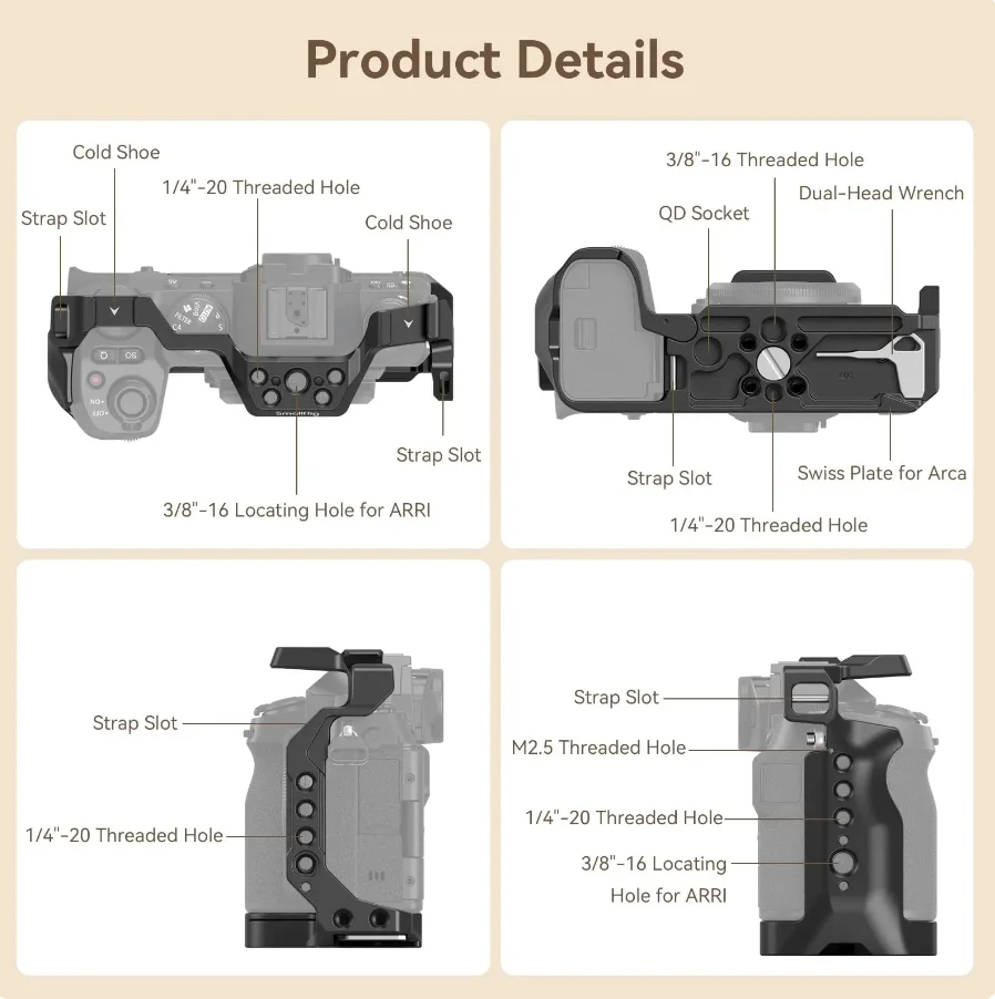 스몰리그 후지필름 X-S20 카메라 케이지, Arca Swiss 퀵 릴리스 플레이트, DJI RS 3 / RS 3 프로 짐벌, 콜드 슈 4230