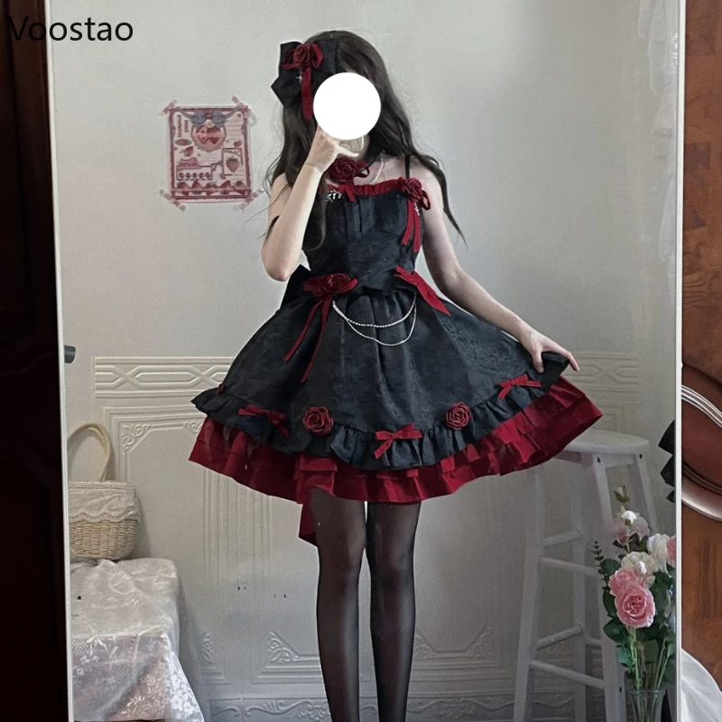 Victorian Vintage Gothic Lolita Jsk Dress Women Rose Ruffles Bow Princess Halloween Tea Party Dress lolita dress,lolita cosplay costumes
