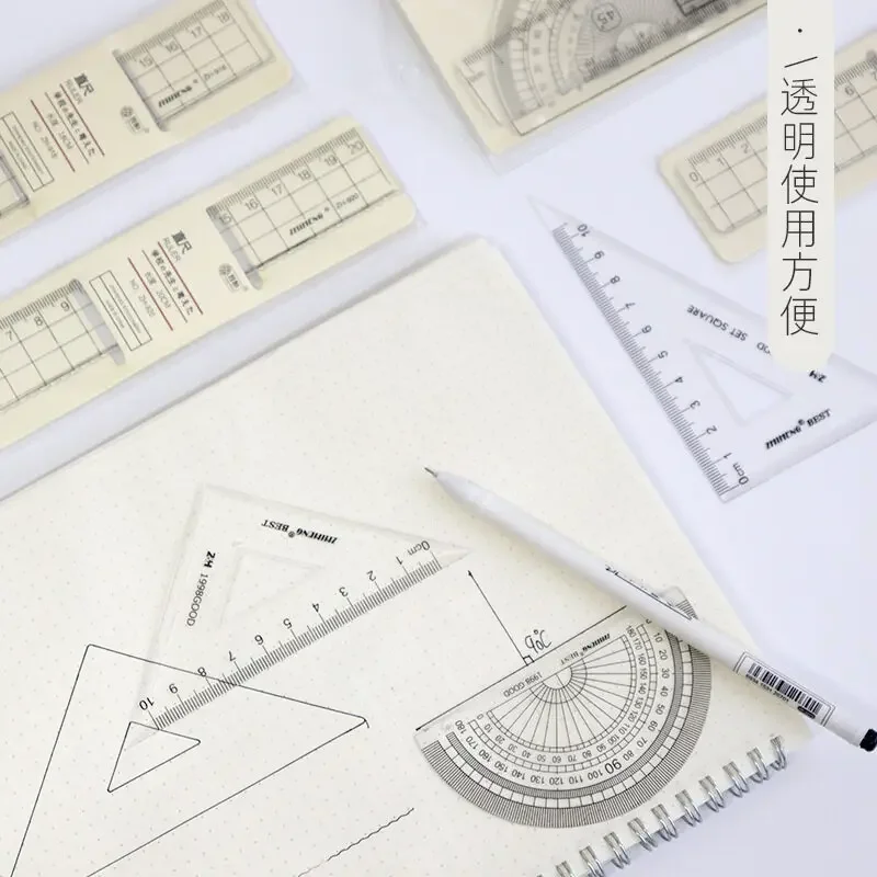 Plastic Transparent Ruler Protractor Triangle Ruler Measure Draw School Office Supplies Scale Stationery 4Pcs/set