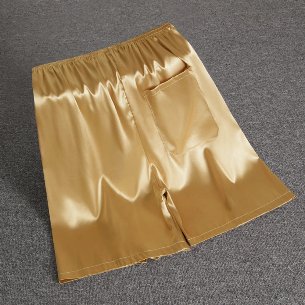 Herren-Pyjama aus Seidensatin mit elastischer Taille, weiche Shorts, Nachtwäsche, Taschenhöschen, Hose, Bermuda, schnell trocknende Strandshorts, männliche Jogginghose – Detail 13