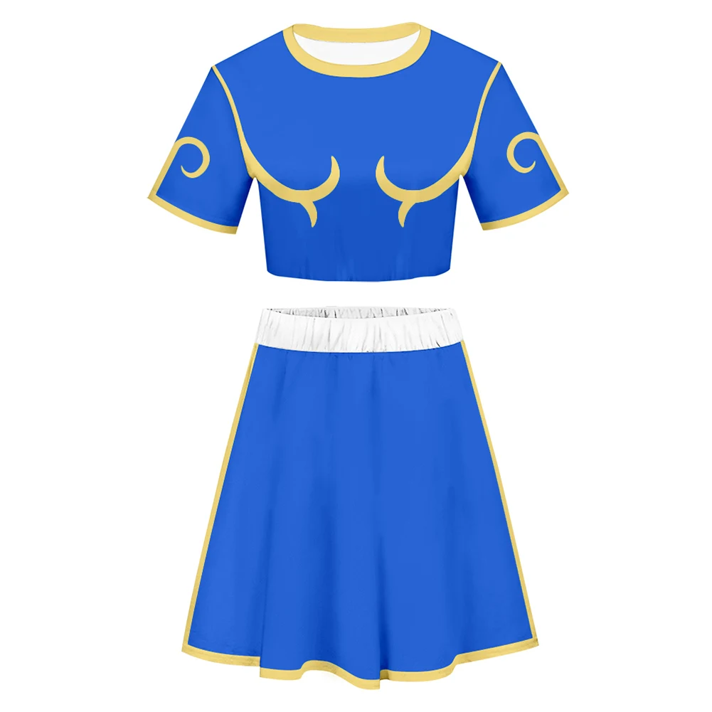 

Chun Li Cosplay Costume Printed Summer Top Skirt Outfits For Adult Women Girls Role Play Halloween Carnival Party Disguise Suit