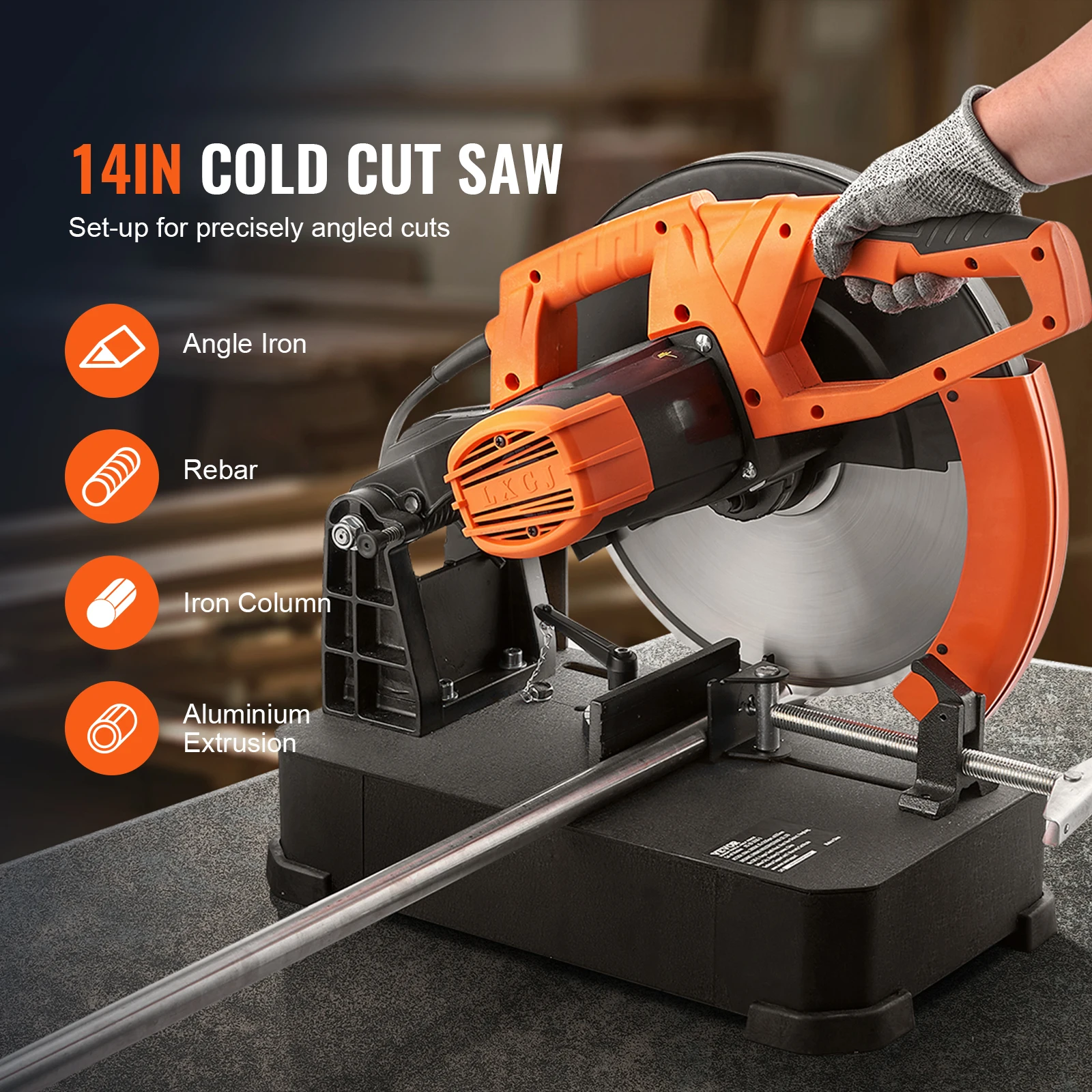 VEVOR 2800W Chop Saw 14"/355mm Blade Diameter Cut Off Saw 1200RPM Steel Cutting Machine 0-45° Adjustable Dry Cut Chop Saw 2
