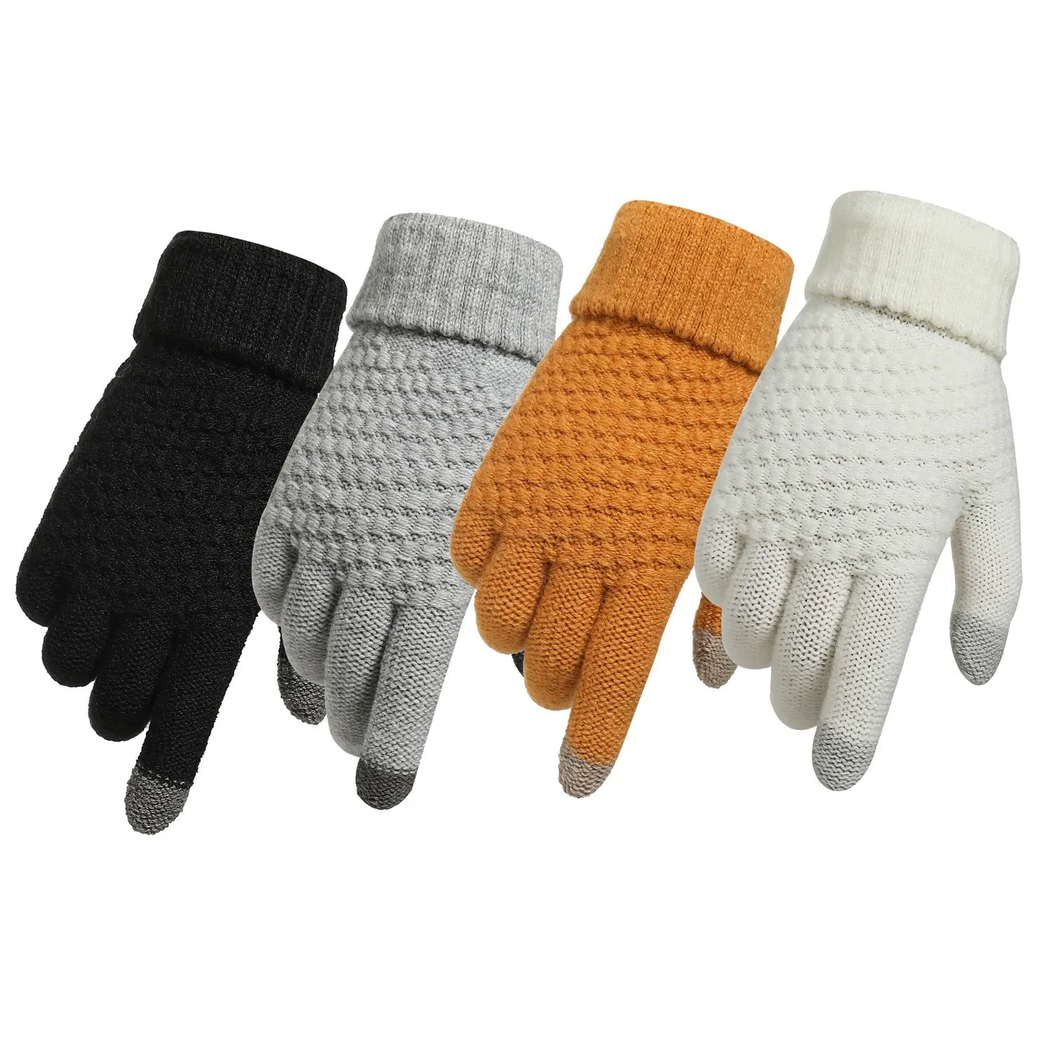 Women Men Warm Winter Touch Screen Gloves Stretch Knit Mittens Wool Full Finger Guantes Female Crochet Glove