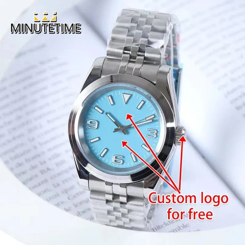 

36mm/39mm Custom DIY Logo Name NH35 Watch Sterile Blue Dial Luxury Waterproof Sapphire Crystal Man's Women Automatic Steel Watch