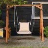 Outdoor Metal Porch Swing, Single Person Hanging Seat with/Woven Rattan Backrest, 2 Sturdy Hanging Ropes, Seat & Back Cushion 4