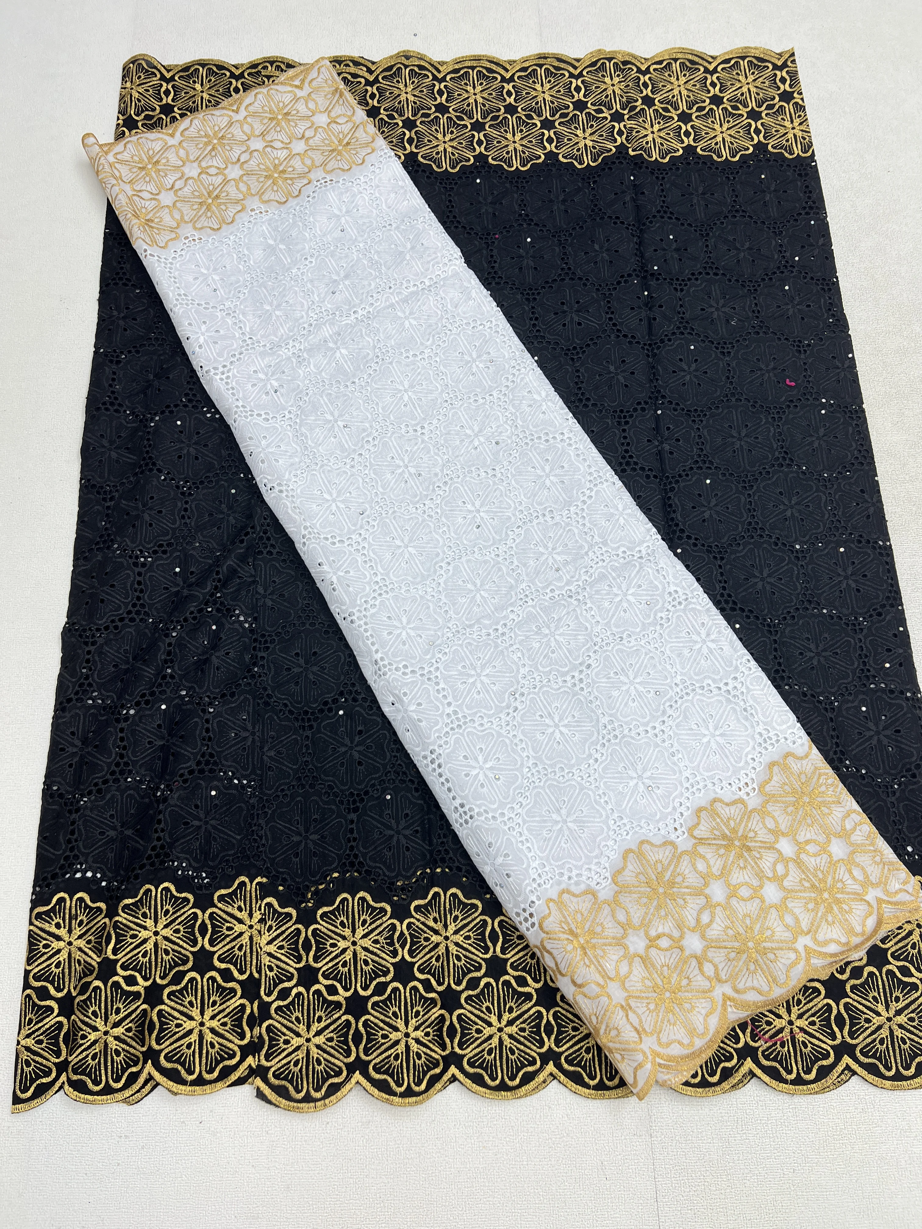 2.5 + 2.5 yards African Lace Fabric Nigerian Stones Cotton Swiss Voile For Women Wedding Dress