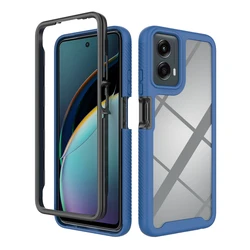 Hybrid Rugged Transparent TPU/PC Phone Case with Bumper Frame and Clear Shell - Moto G 5G 2023 (Dark Blue)