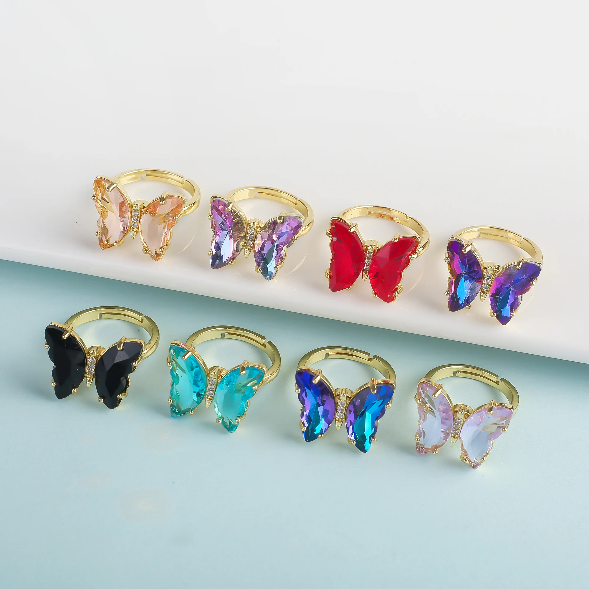 21 Color Transparent Crystal Butterfly Insect Animal Opening Adjustable Ring For Women's Luxurious Gold-Plated Creative Jewelry - Image 2