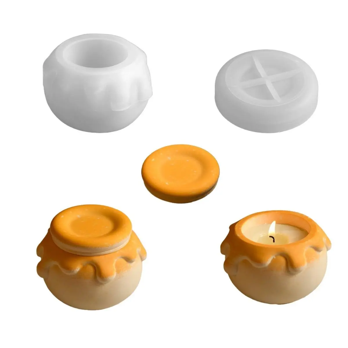 Candle Cup With Lid Silicone Mold Honey Modeling Diy Cement Gypsum Aromatherapy Candle Container Ornaments Crystal Glue Storage