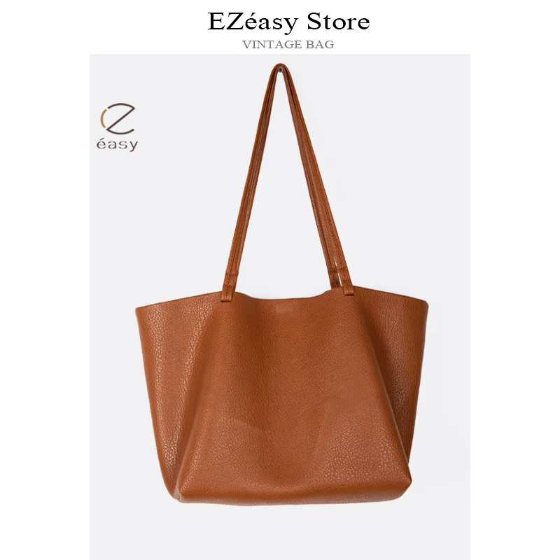EZeasy Light Luxury Niche Designer Bags for Women Bucket Large Capacity Tote Bag Fashion Retro Leather Handbag Crossbody Bag