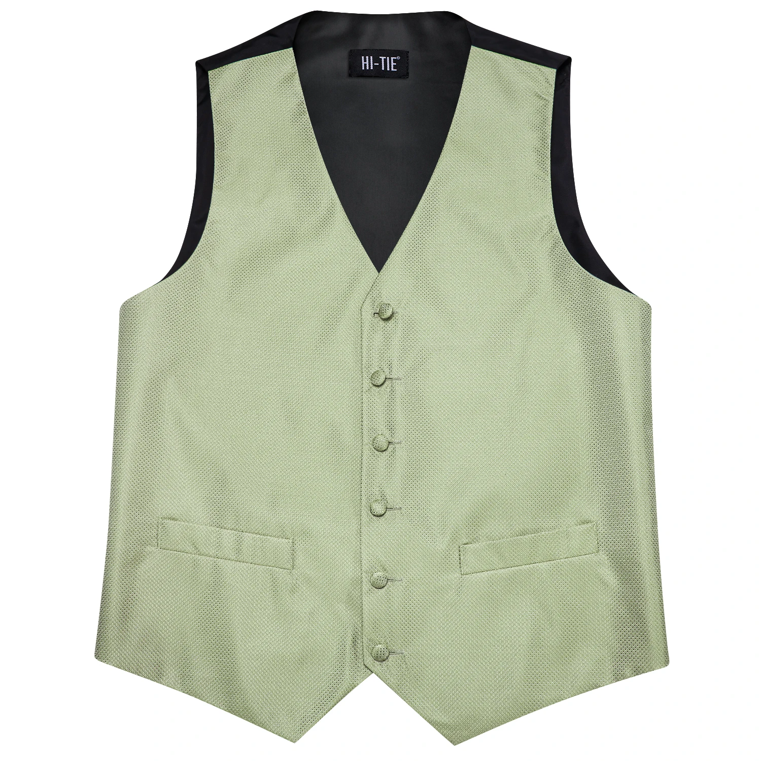 Hi-Tie Sage Green Solid Silk Mens Suit Vests 4PC Woven Waistcoat Tie Pocket Square Cufflinks Business Wedding Dress Waist Jacket 4