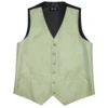 Hi-Tie Sage Green Solid Silk Mens Suit Vests 4PC Woven Waistcoat Tie Pocket Square Cufflinks Business Wedding Dress Waist Jacket 4