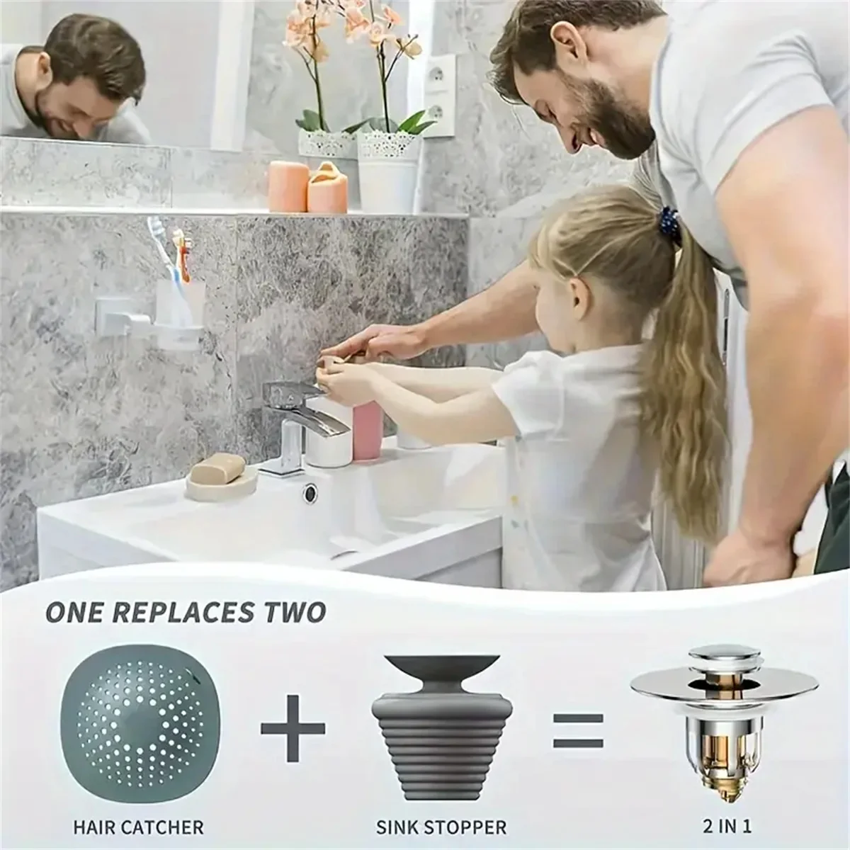 Description Picture 3 of itemUniversal Rebound Drain Plug Filter Basin Pop-up Chrome Sink Filter with Hair Catcher Bathroom Sink Drain Stopper Easy Push Type