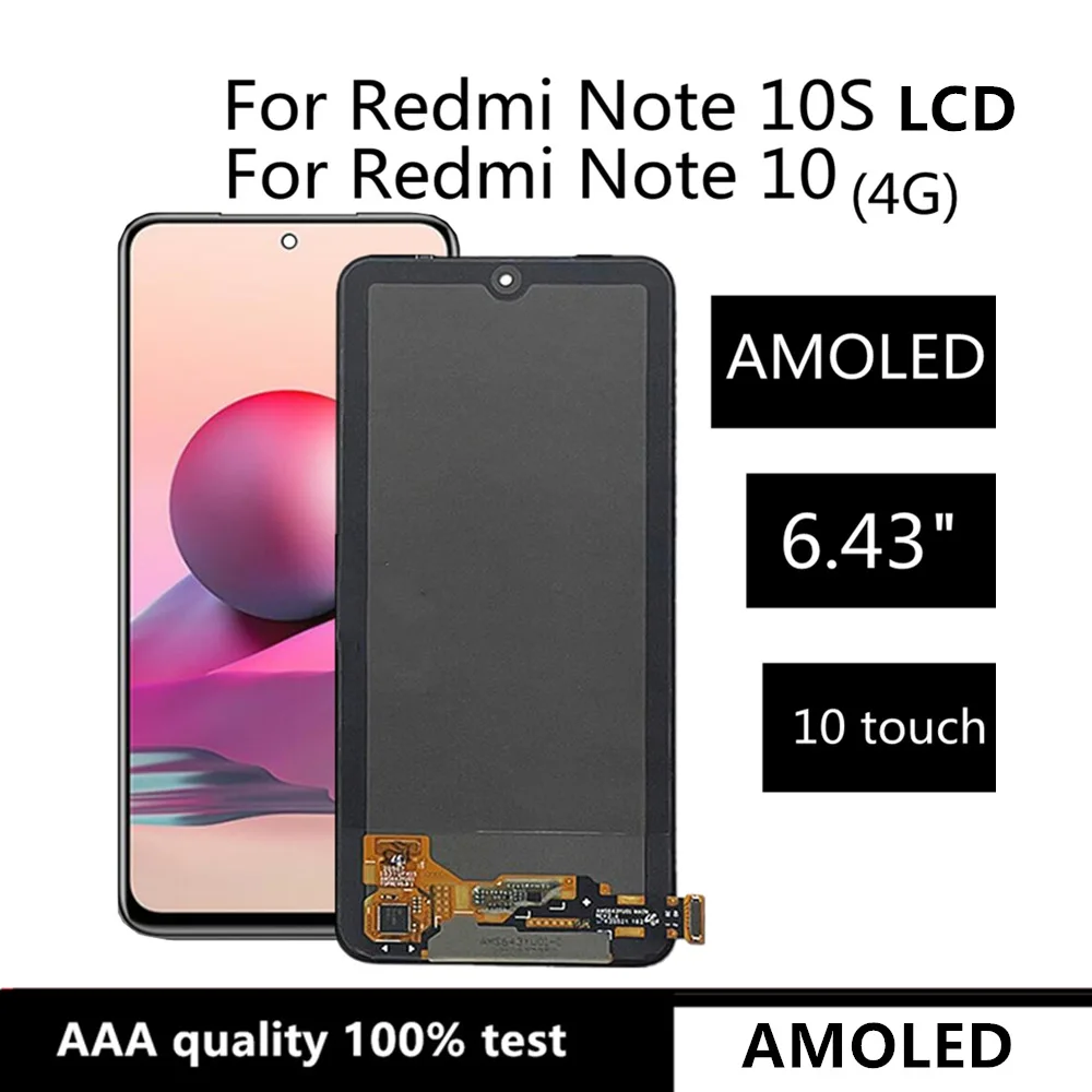 

AMOLED For XIAOMI Redmi Note10 4G OLED LCD Display Touch Screen Digitizer Replacement For Redmi Note 10s M2101K7AI M2101K7AG