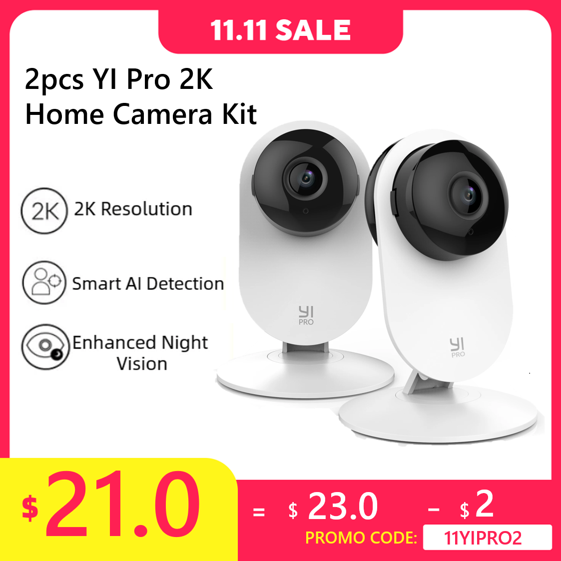 YI 2K 3MP Cameras 2/4Pack Homekit IP Security Protection System with Night Vision for Office/Baby/Nanny/Pet Monitor Wifi CCTV