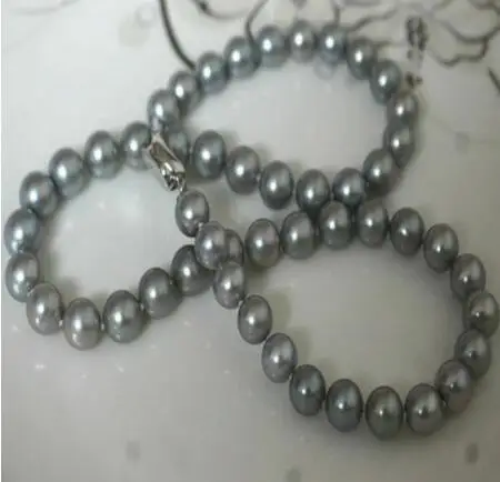 

round south sea 9-10mm silver grey pearl necklace 18inch 925s