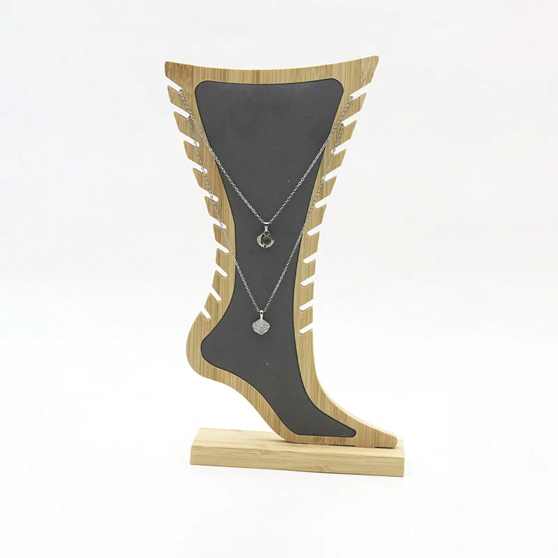 1 Foot Shaped Bamboo and Wood Necklace Display Stand, Solid Wooden Board, Creative Jewelry Hanging Stand, Necklace Display Stand 4