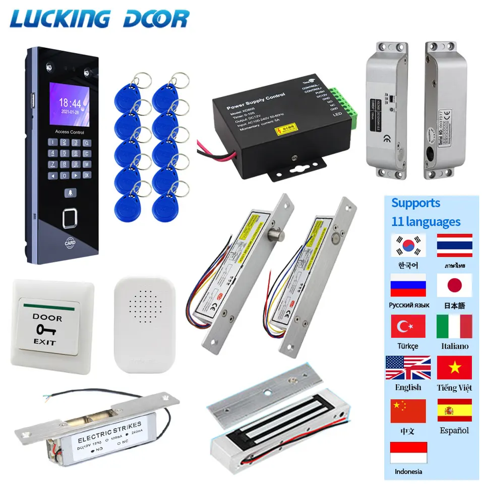 전기 잠금 장치가 있는 TCP IP LAN USB 생체 인식 얼굴 지문, 직원 출석, 전체 출입 통제 시스템 키트: 믿을 수 있는 보안의 필수품