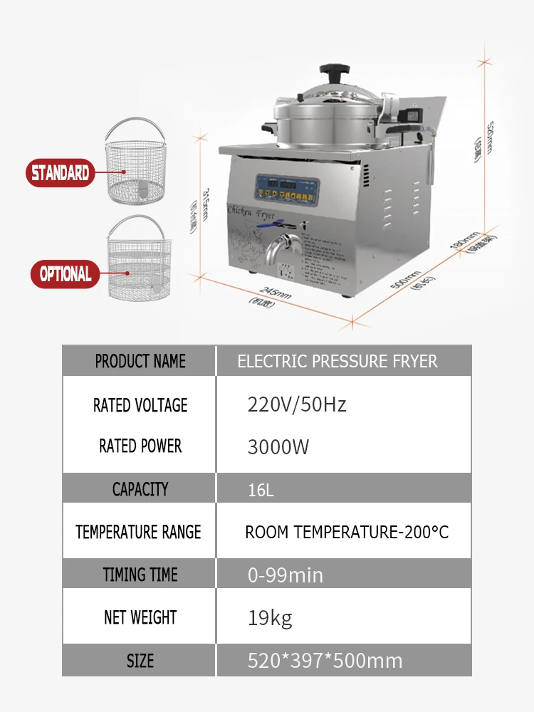 High Quality 3.0KW Electric Chicken Pressure Fryer Pot Machine Commercial French Fries Deep Frying Oven