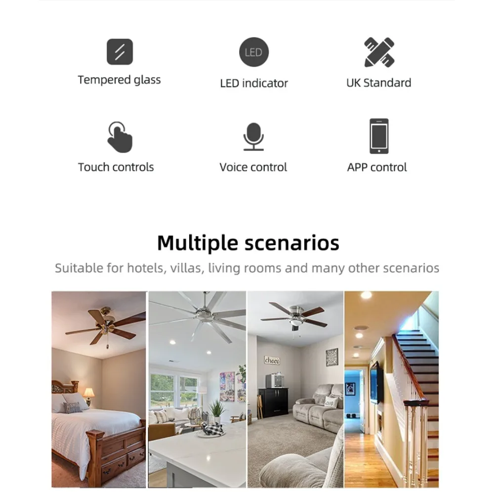 Tuya Wifi Smart Light 4 Gang Switch Fan Speed Dimmer interruptor Glass Touch Panel Power Metering Remote by Alexa Google Home smart switch smart light switch