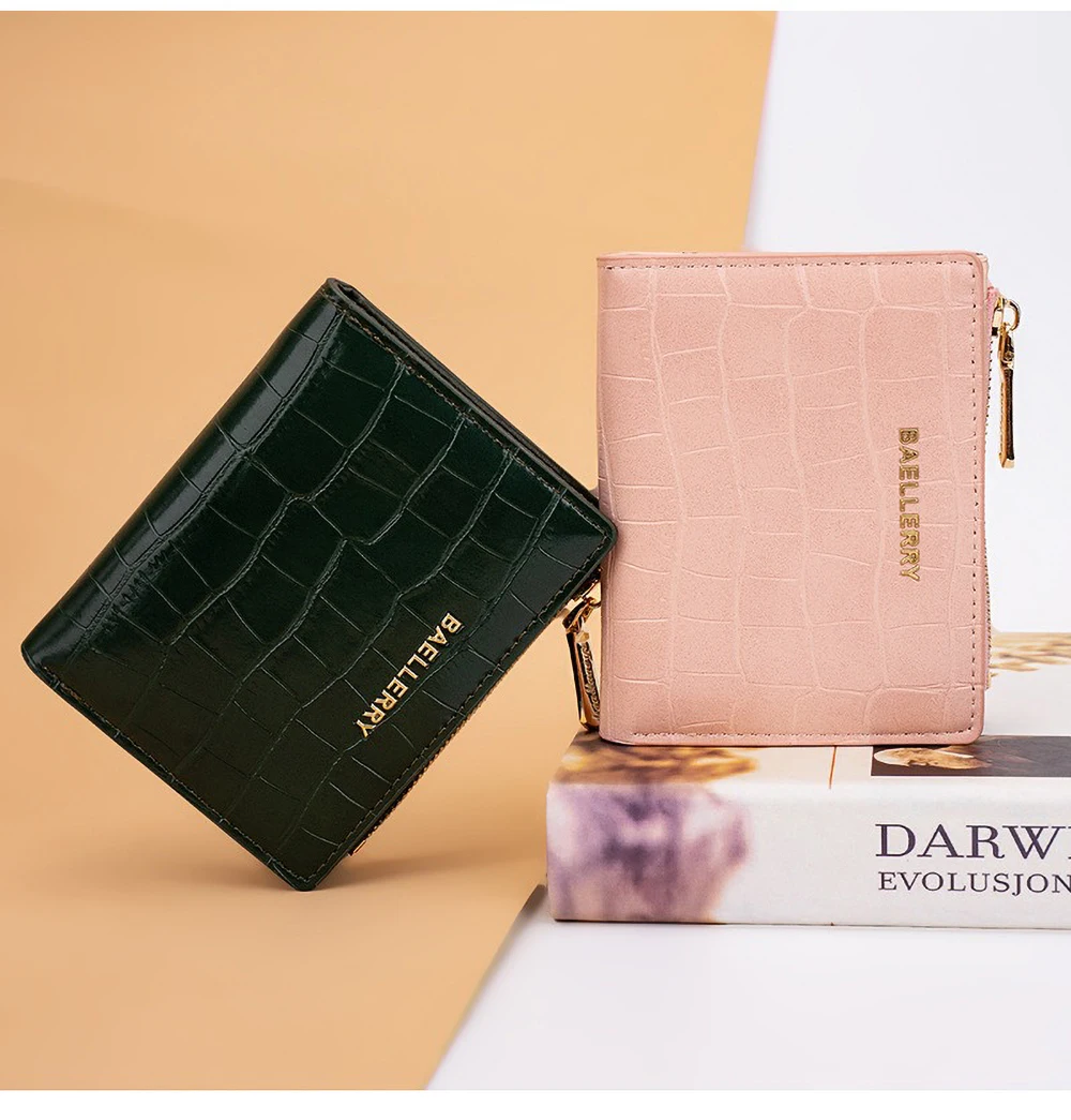 Baellerry Short Zipper Wallet for Women - PU Leather RFID Safe, 4+ Card Slots, Mini Purse (Lightweight & Travel)