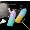 900ml Sports water Bottle High Temperature Resistant Graduated Straw Cup Rainbow Frosted Progressive Color Water Cup Plastic Cup 5