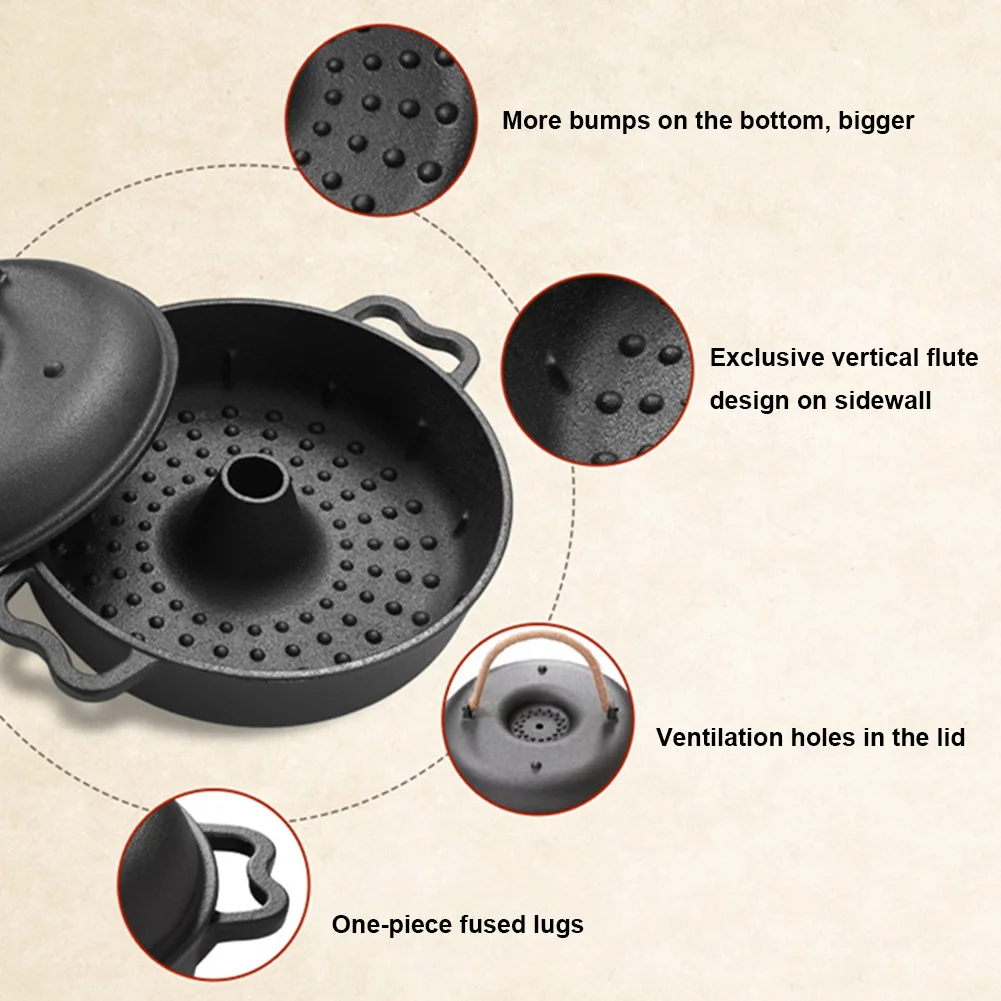 Cast Iron Roasted Sweet Potato Pan with Lid Garlic Baker for Picnic Camping Patio Backyard Cooking