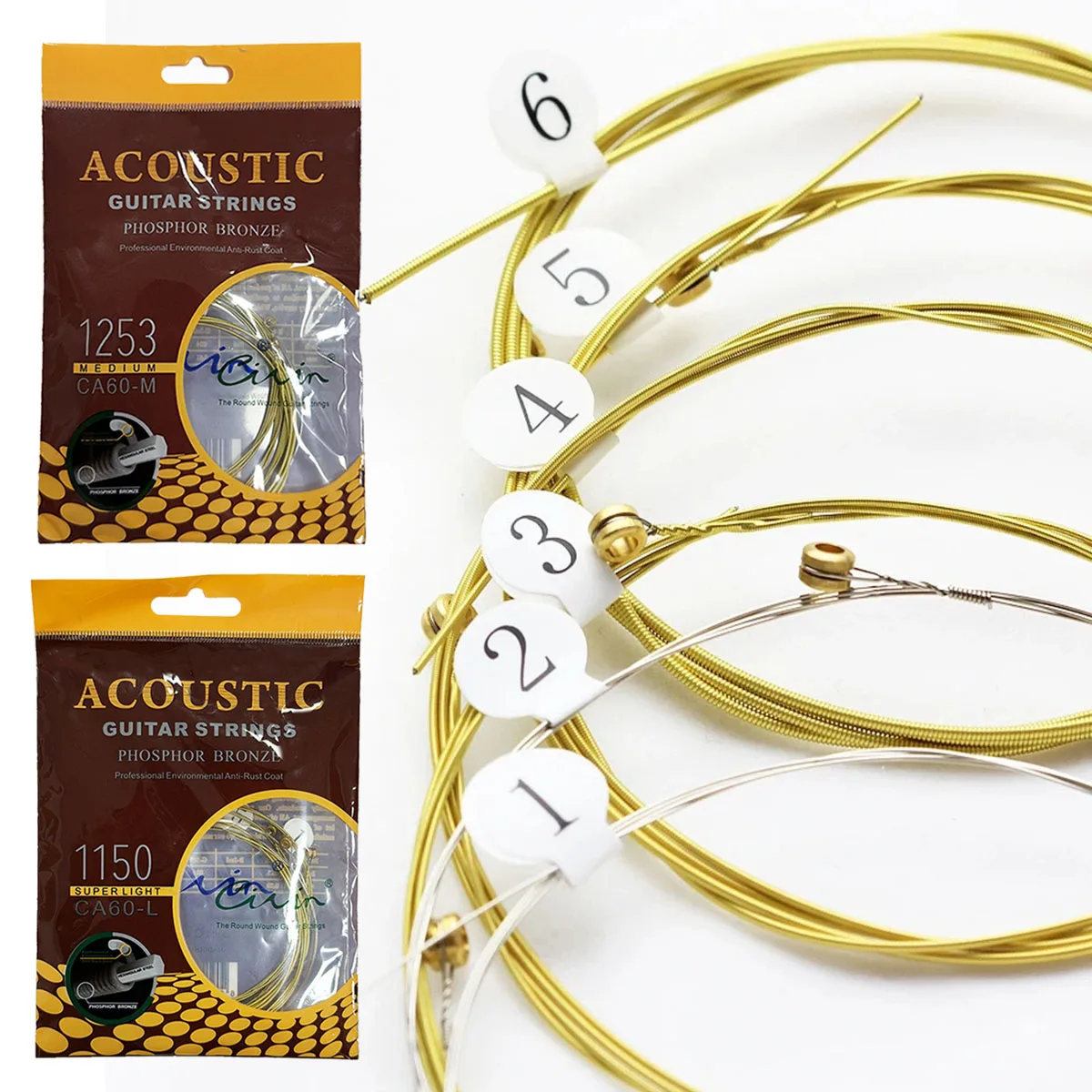 Civin CA60-M/CA60-L 인청동 어쿠스틱 기타 줄 ? 미디엄 012-053 & 슈퍼 라이트 011-050 옵션, 헥스 코어, 녹 방지