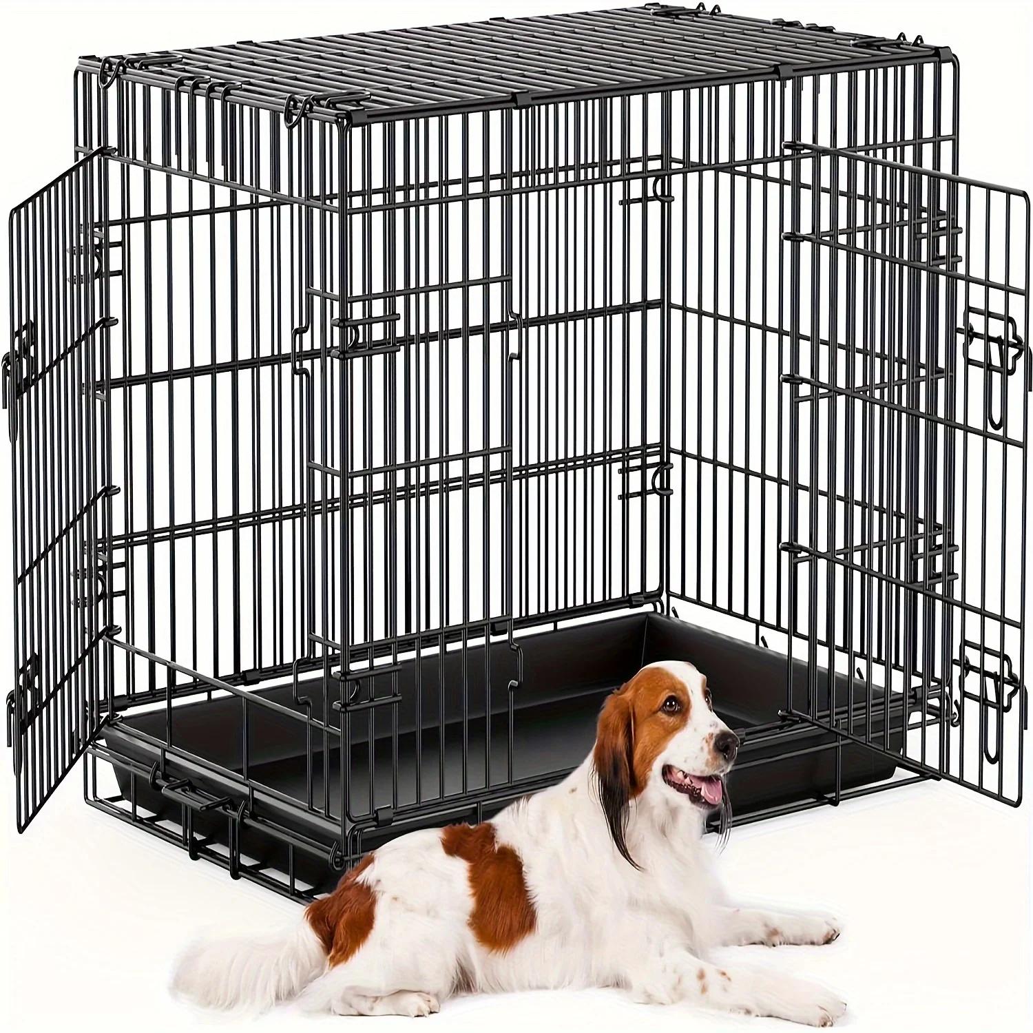 

36 Inch Small Dog Crates,Pet Kennel Double Door for Small Puppy, Cat, Folding Animal Wire Metal Cage for Travel, Outdoor, Carry,