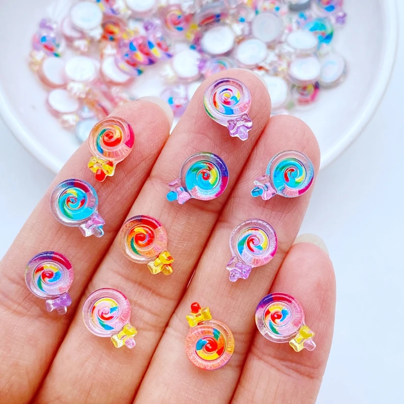50Pcs New Cute Mini 8*11Mm Cartoon Lollipop Series Resin Figurine Crafts Flatback Ornament Jewelry Making Hairwear Accessori