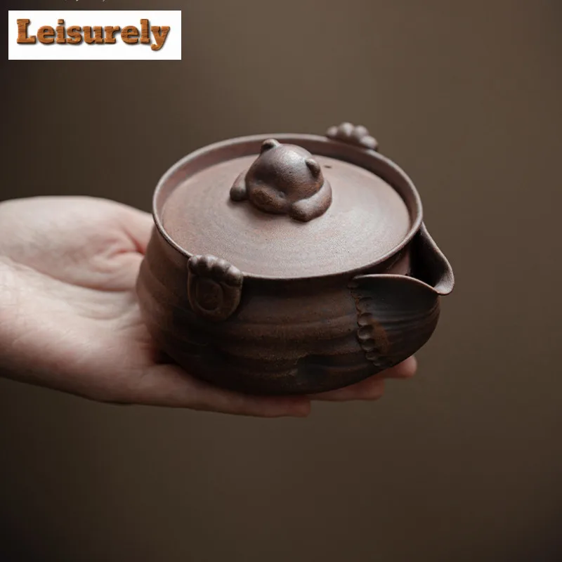 150ML Handmade Old Rock Mud Gaiwan Japanese Little Bear Ceramic Tea Tureen Tea Maker Cover Bowl For Kung Fu Tea Supplies Craft