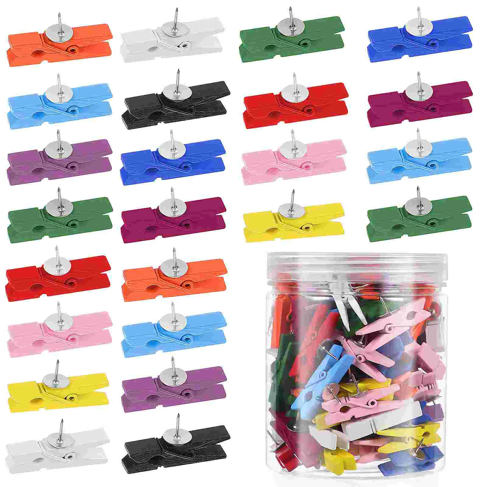 

100 Pcs Clip Thumb Tacks Clips Decorative Wooden Push Pushpins Pegs Crafts Color