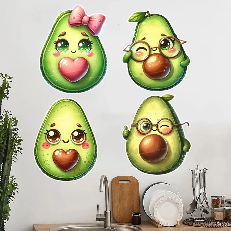 Cute Avocado Fruit Wall Stickers Kitchen Decoration Refrigerator Self-adhesive Waterproof Stickers S191 wall stickers self adhesive stickers kitchen wall sticker