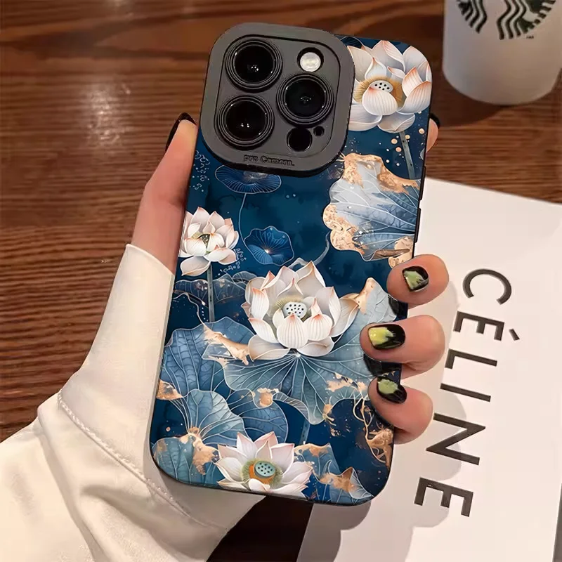 Colorful Water Lily & Lotus Leaf Painted Soft Phone Case