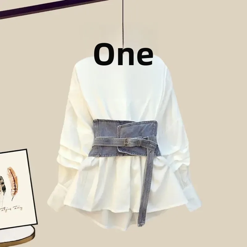 White shirt + blue waist