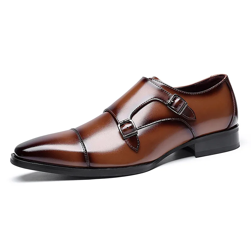 Mens Dress Shoes Genuine Leather Double Buckle Monk Strap Men Shoes Snake Print Cap Toe Classic Italian