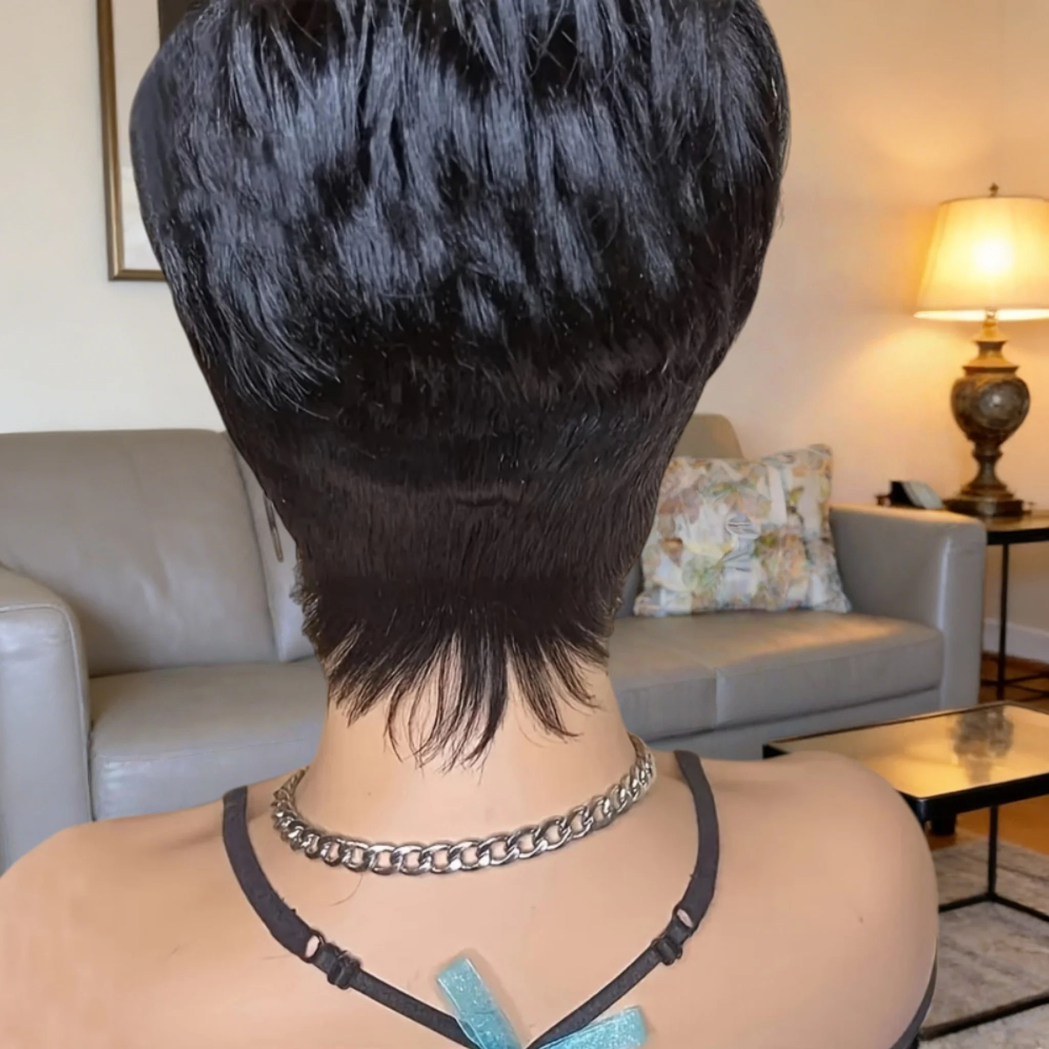 여성용 레미 인모 픽시컷 가발 (앞머리 포함), 풀머신 제작 숏 웨이브 헤어 가발, 자연스러운 헤어라인, 데일리 착용