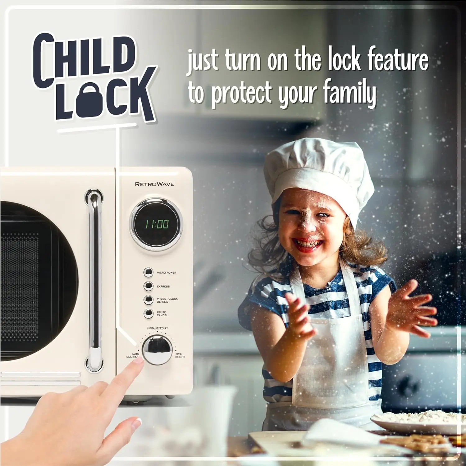Retro Compact Countertop Microwave Oven 0.7 Cu. Ft. - 700-Watts with LED Digital Display, Child Lock -Easy Clean Interior 4