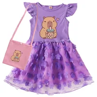Vêtements Capybara mignons pour enfants, robe de soirée de mariage en dentelle, robes décontractées à manches courtes avec petit sac pour enfants 5