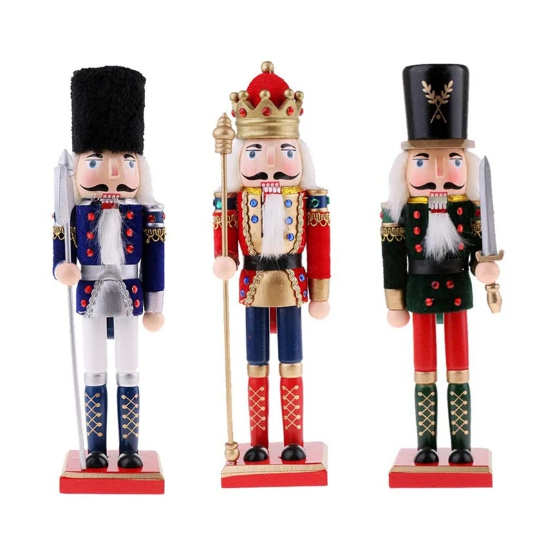 

3 Pcs 12 Inch Wooden Nutcracker Figure - Wood Christmas Nutcracker Holiday Decoration(King & Soldier)