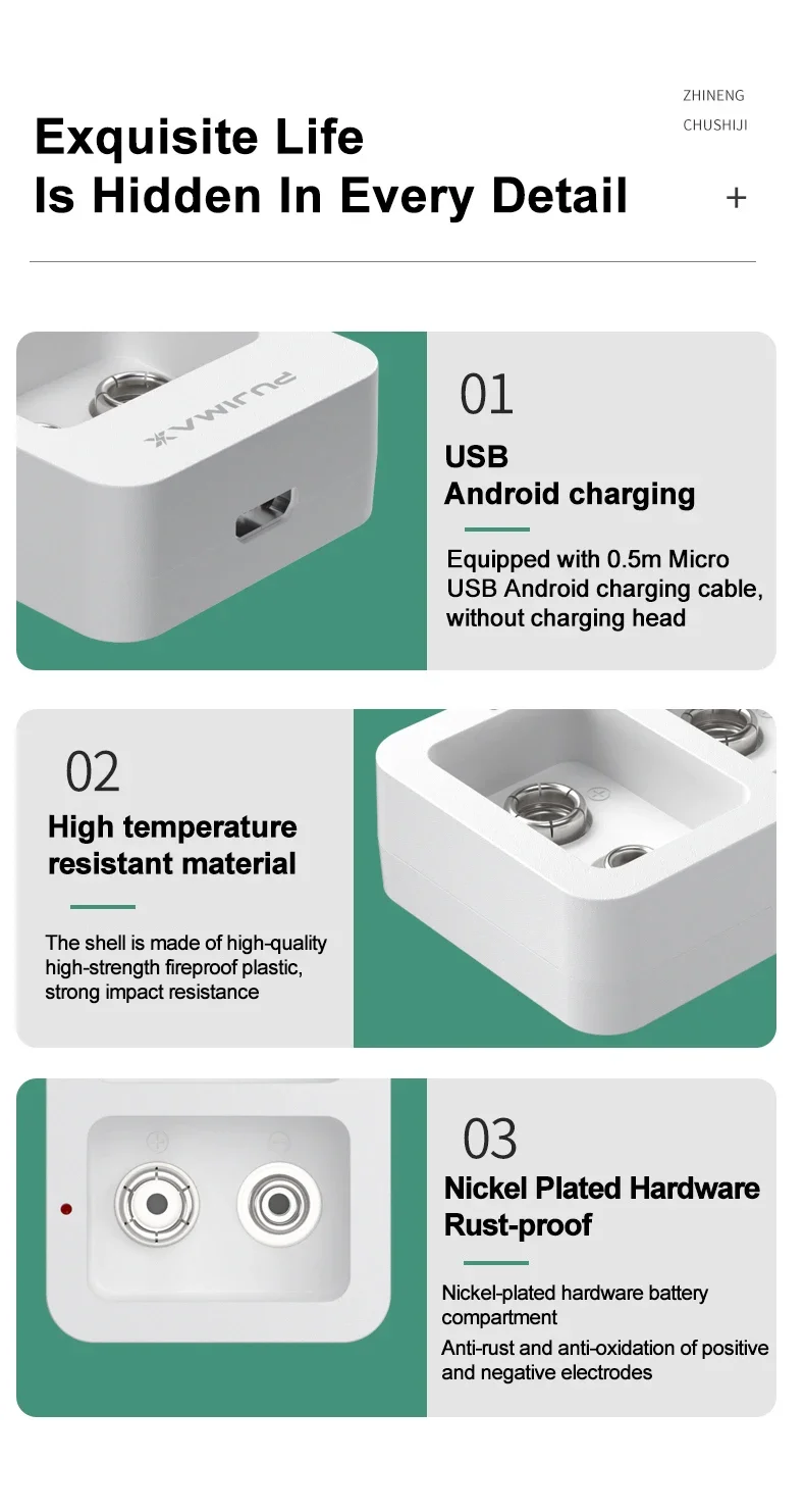 Smart Fast Battery Charger 2 Slots 9V With LED Indicators USB Cable For 9V Ni-MH/Ni-Cd/Li-ion Rechargeable Batteries