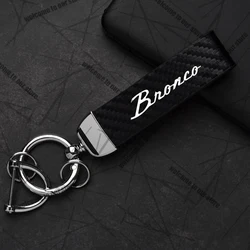 Carbon Fiber Leather & Zinc Alloy Emblem Keychain - Ford Bronco Sport ST RS Logo Accessories (Bronco)