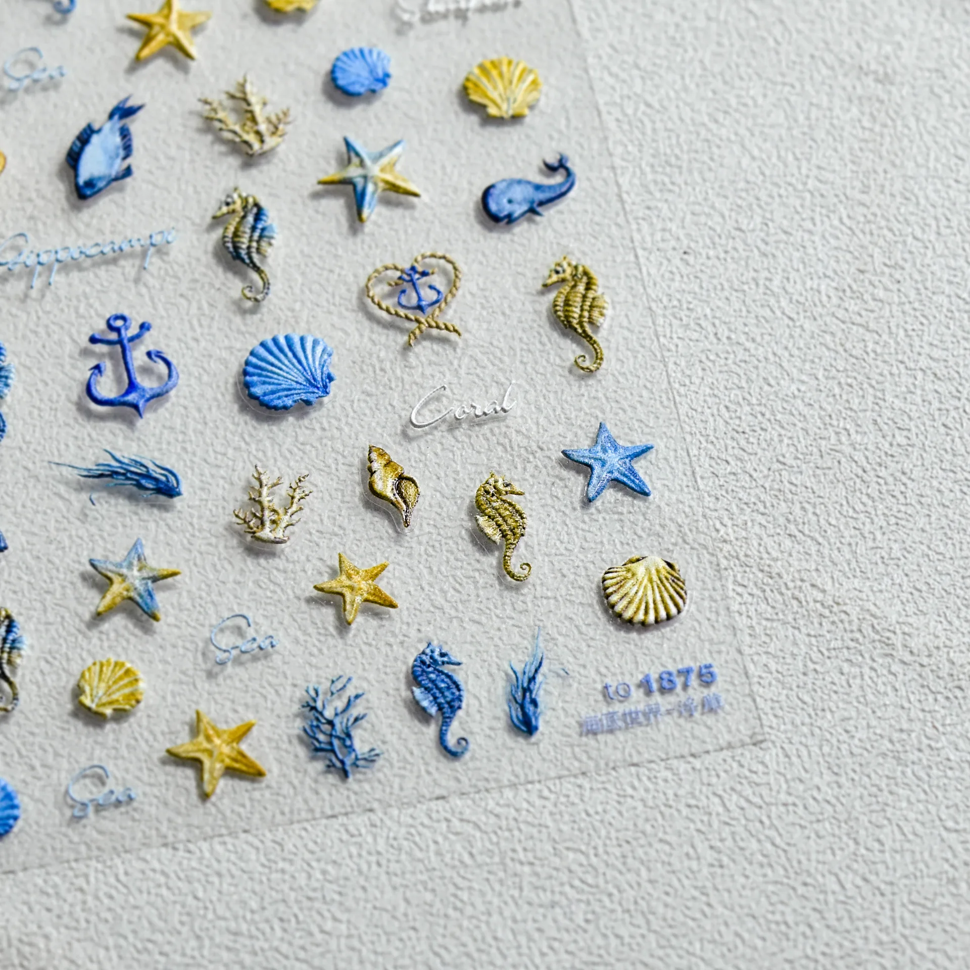 

Starfish 1 Sheet Summer Sea Shell 5D Nail Sticker Engraved Nails Stickers Beach Jellyfish Decals Decorations Manicure Design