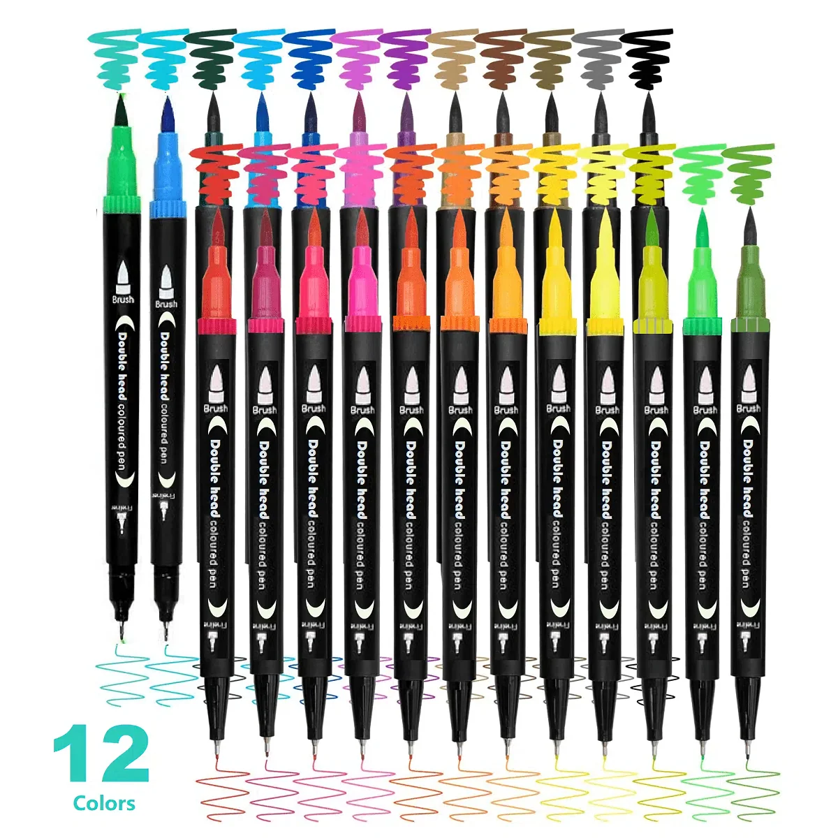 Art Marker Pens 12pcs Double Ended Art Marker Pens Set Suitable for Artist Fine & Brush Coloring Random colors