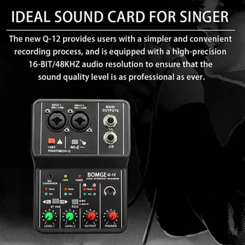 TEYUN Q12 2 Channels Professional portable Audio Interface sound card console mini USB MIXER for Guitar Recording Studio Singing 6