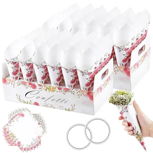 Kit 60 Cônes Confettis Mariage - Papier Kraft, Supports Inclus - Décoration Fête, Lancer De Pétales